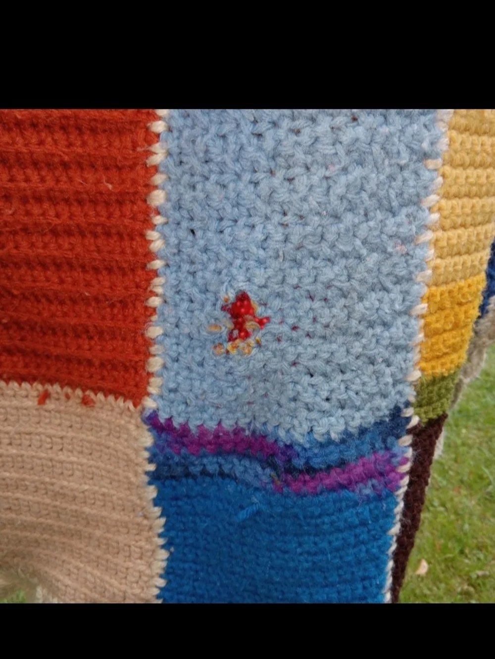 Vtg Handmade Multicolor Patchwork Crochet Blanket - Home Bedding